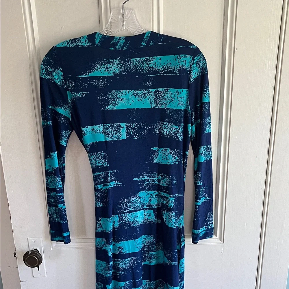 BCBGMaxAzria Teal and Navy Patterned Dress